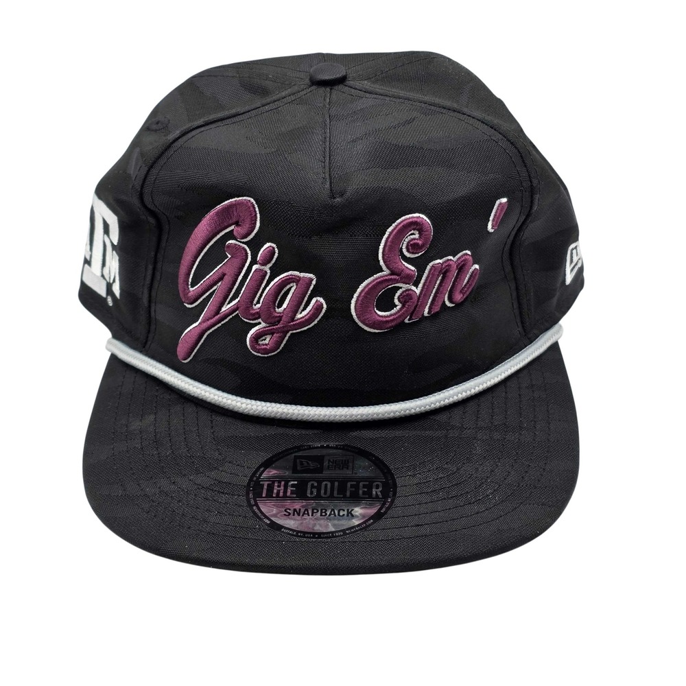 New Era Golfer Texas A&M Aggies Gig 'Em Snapback Hat Cap NCAA Black Maroon NWT